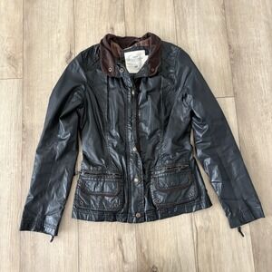 LOGG H&M Jacket 4 Black Waxed-Cotton Brown-Corduroy-Collar Flap-Pocket Zip